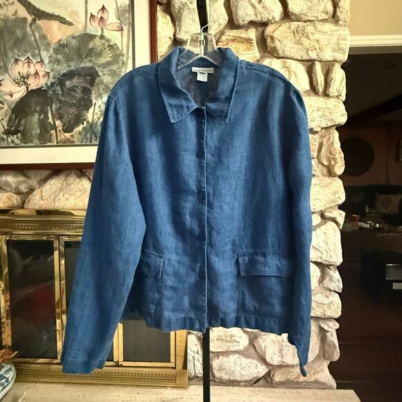 Jones New York 100% linen women’s blue button down shirt size xl - Picture 11 of 14